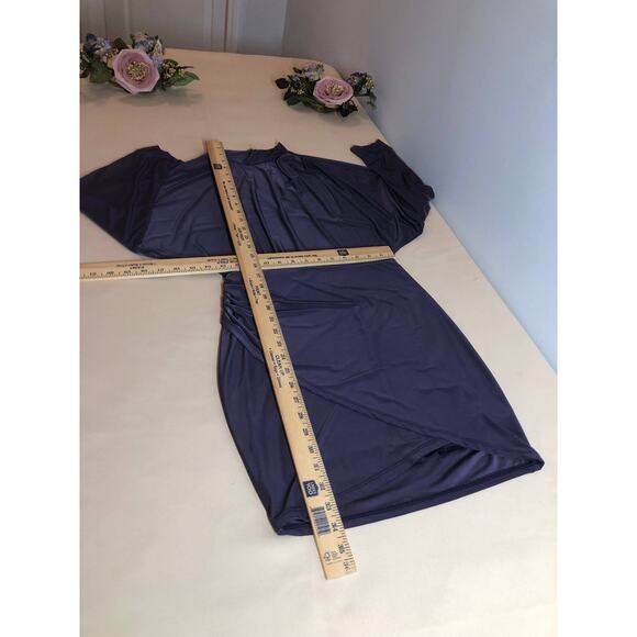 Olive Tree Bodycon Dress Women's Medium Purple Long Sleeve Ruched Stretchy - Picture 8 of 8